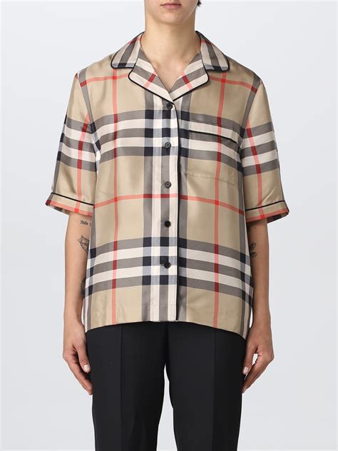 camicia burberry donna seta|Camicia in seta in Beige .